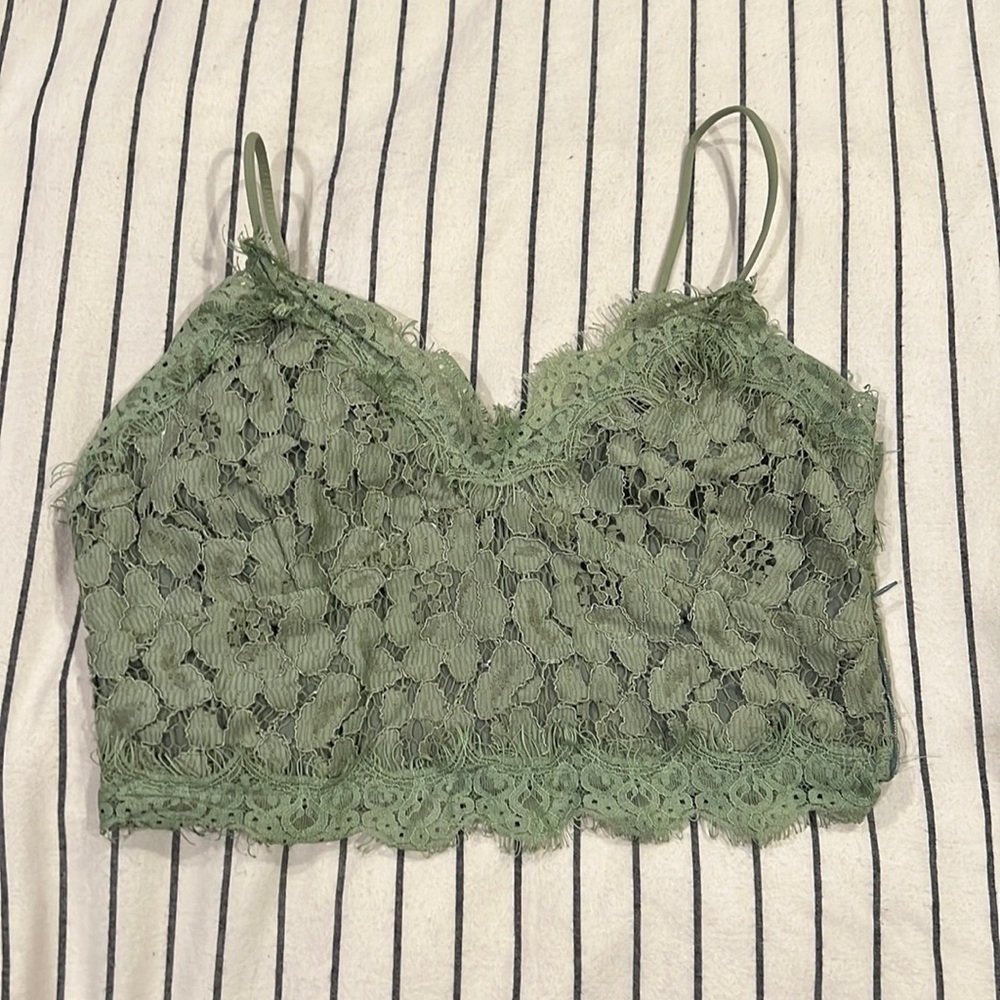 Green Lace Crop Top
